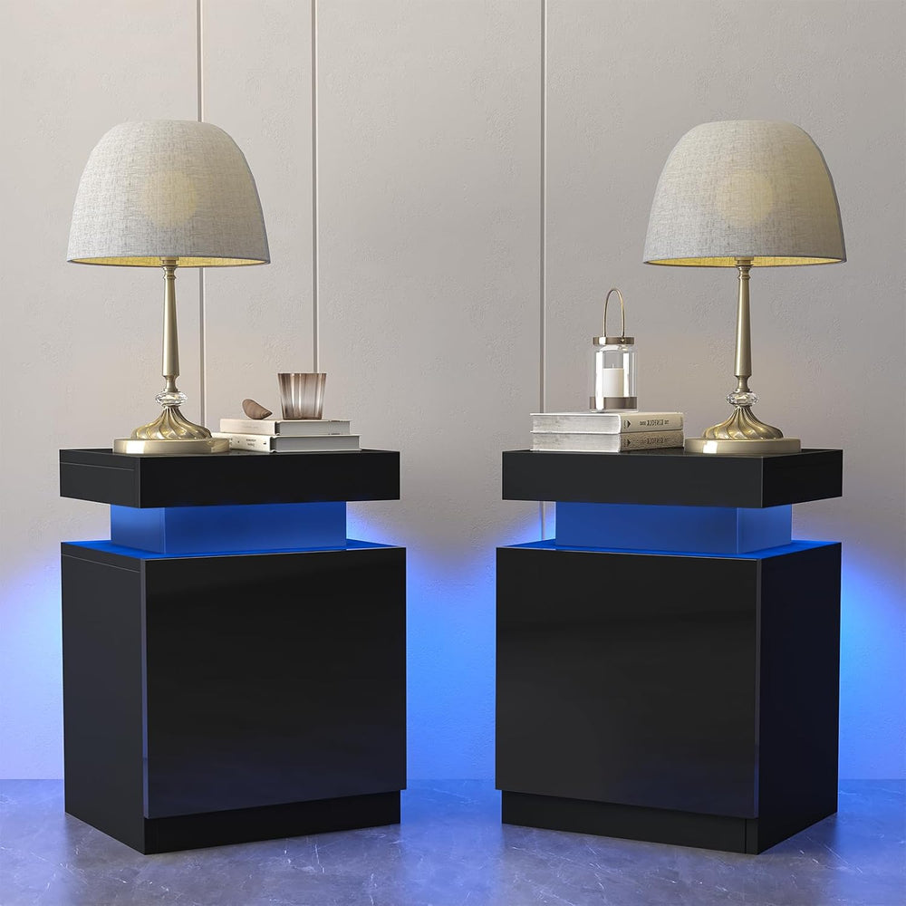 oneinmil LED Nightstands Set of 2, Night Stand with Storage Cabinet for Bedro...