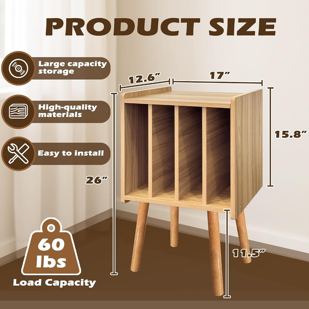Record Player Stand, Vinyl Record Storage Table with 4 Cabinet, Mid Century M...