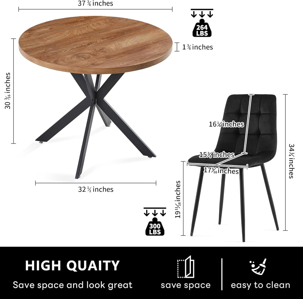 Homedot 37-Inch Round Kitchen Dining Room Table Set for 4, Modern Mid-Century...