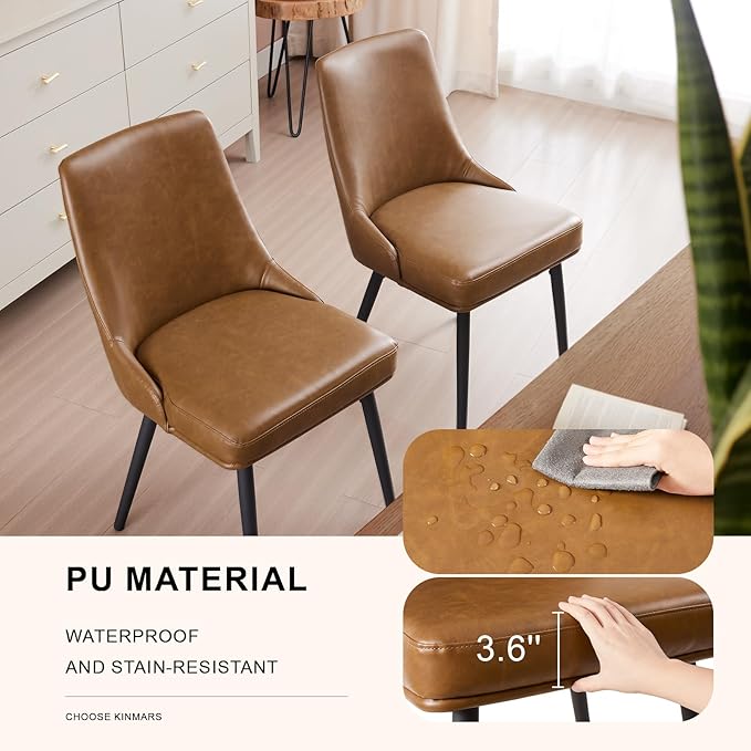 Modern Upholstered Dining Chairs Set of 2 with Thick Seat Cushion and Curved ...