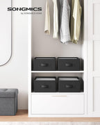 SONGMICS Set of 4 Large Size Wardrobe Clothes Organizers, 6-Compartment Foldable Drawer Organizers with Handles, 16.5 x 11.8 x 6.7 Inches, for Pants, Sweaters, Jeans, Ink Black URUS009B04