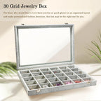 Stratalife Jewelry Organizer Jewelry Holder Storage Earring Organizer Box Tray with Lid Velvet Earring Display for Drawer 30 Grid Grey