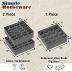 Simple Houseware Sock Drawer Organizer for Dresser/Closet/Bedroom, 3 Pack, Dark Gray
