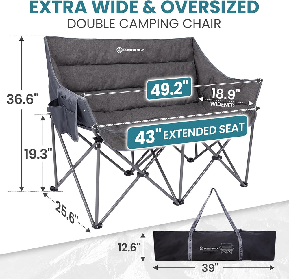 FUNDANGO Double Camping Chair, Oversized Padded Camping Loveseat for Adults, ...