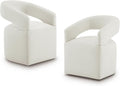 Upholstered Dining Chairs with Removable Casters Barrel Side Armchair with Rollers for Diningroom Bedroom Livingroom Reading Room, Ivory, Set of 2