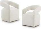 Upholstered Dining Chairs with Removable Casters Barrel Side Armchair with Rollers for Diningroom Bedroom Livingroom Reading Room, Ivory, Set of 2