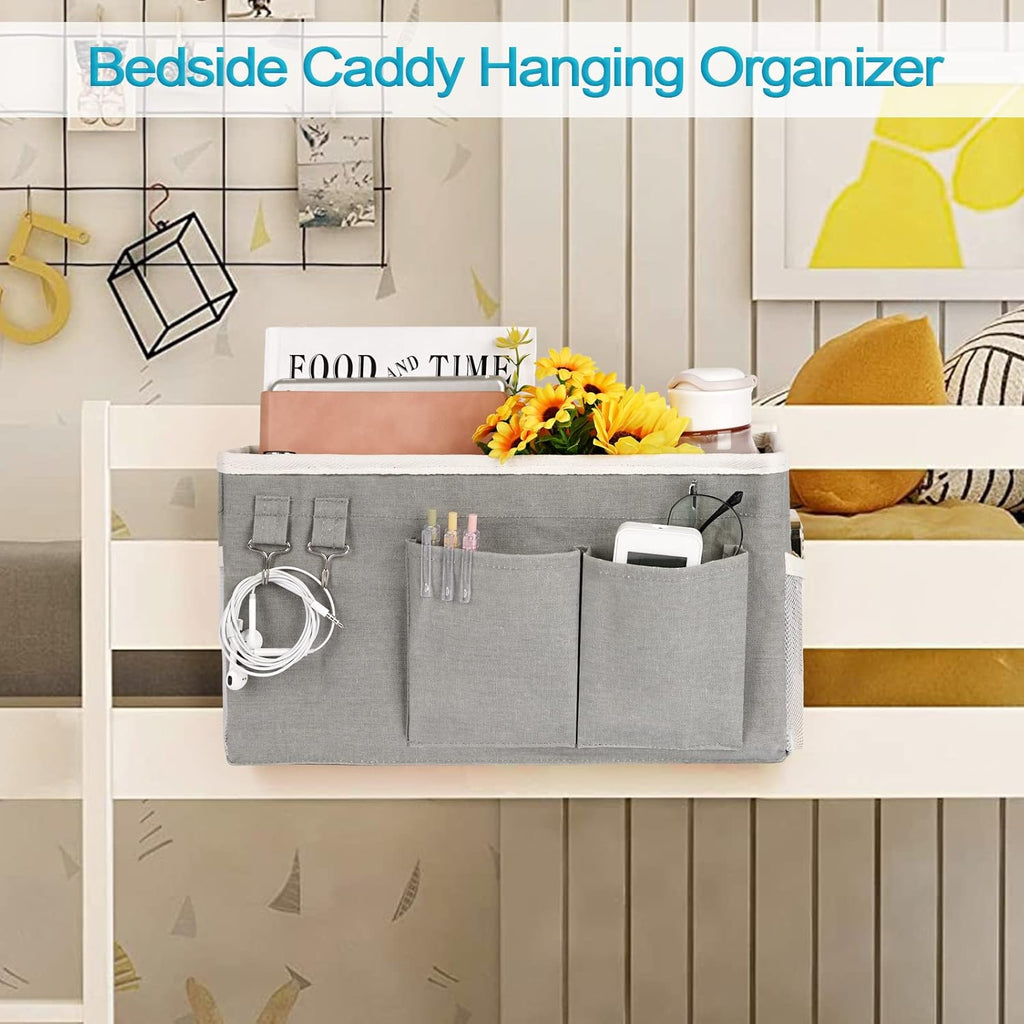 Loghot Bedside Caddy/Bedside Storage Bag Hanging Organizer for Bunk and Hospital Beds,Dorm Rooms Bed Rails,Can be Placed Glasses,Books,Mobile Phones,Keys (Grey)