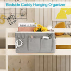 Loghot Bedside Caddy/Bedside Storage Bag Hanging Organizer for Bunk and Hospital Beds,Dorm Rooms Bed Rails,Can be Placed Glasses,Books,Mobile Phones,Keys (Grey)