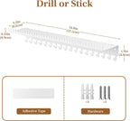 Necklace Holder Wall Hanging Organizer: Wall Mounted Jewelry Shelf with 56 Hooks and Tray, Display Hanger for Kids, Girls and Women, White & Metal