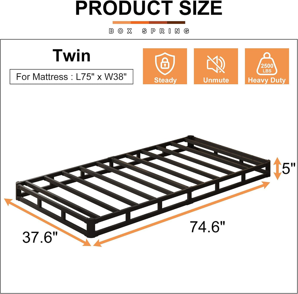 EMODA 5 Inch Twin Box Spring Bed Base Mattress Foundation with Fabric Cover
