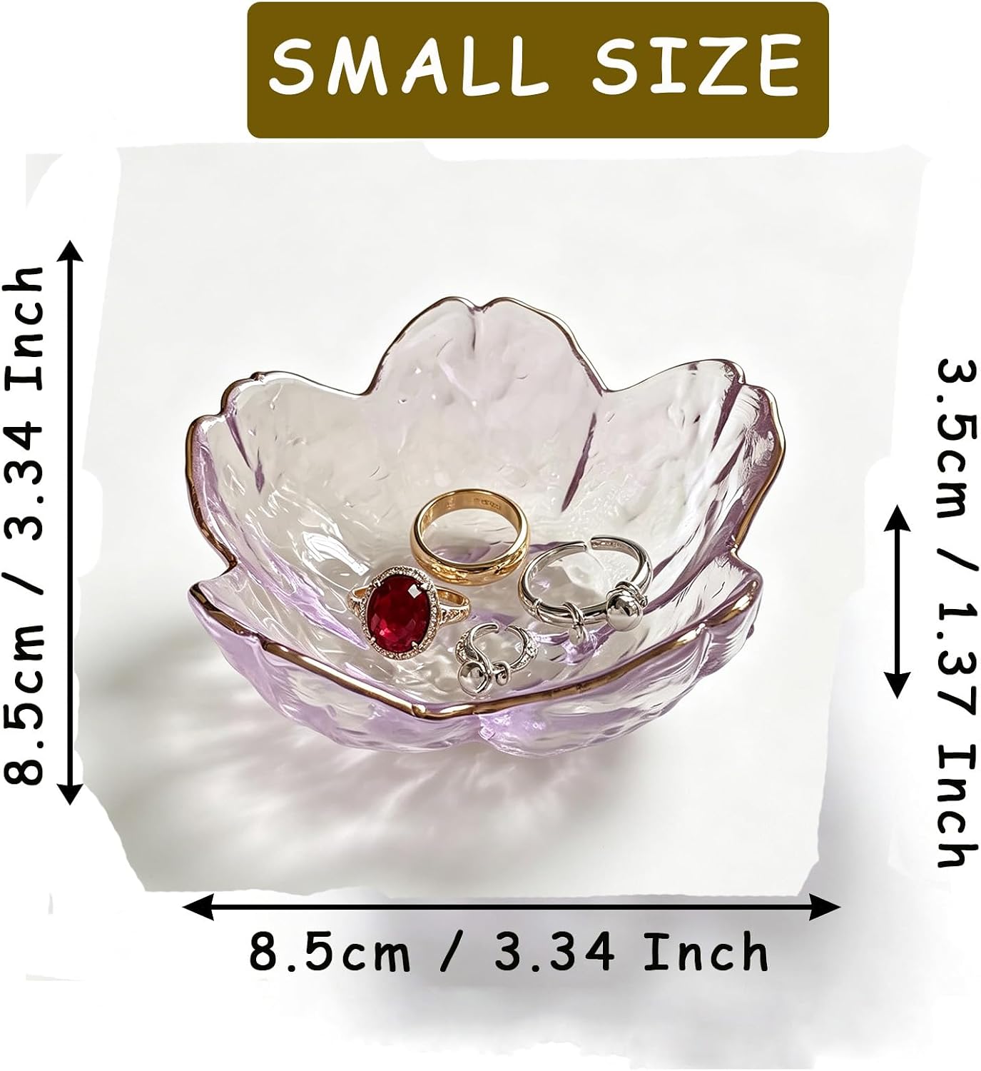 Small Jewelry Dish Tray, Flower Ring Dish Jewelry Tray, Nightstand Decor Glass Trinket Dish, Jewlery Plate Crystal Ring Holder Dish, Gifts Engagement Jewelry Bowl Dish for Rings, Earrings (Purple)