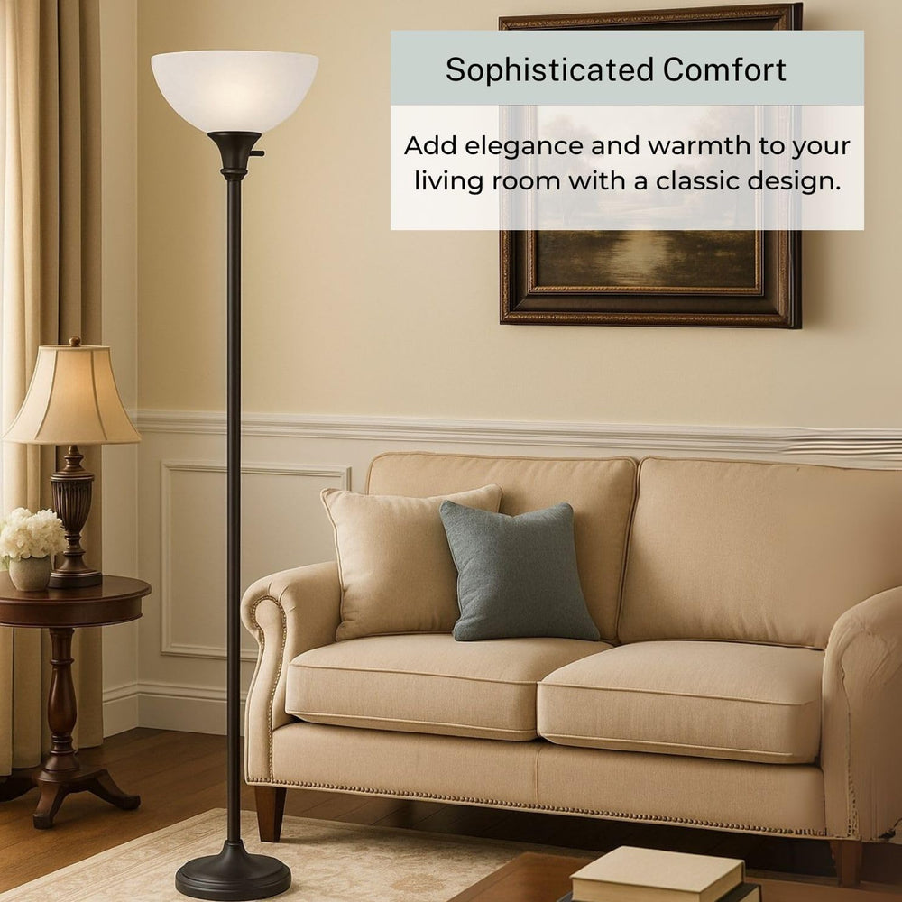 LIGHTACCENTS Bronze Floor Lamp, 72'' Torchiere with Glass Shade, Mode...