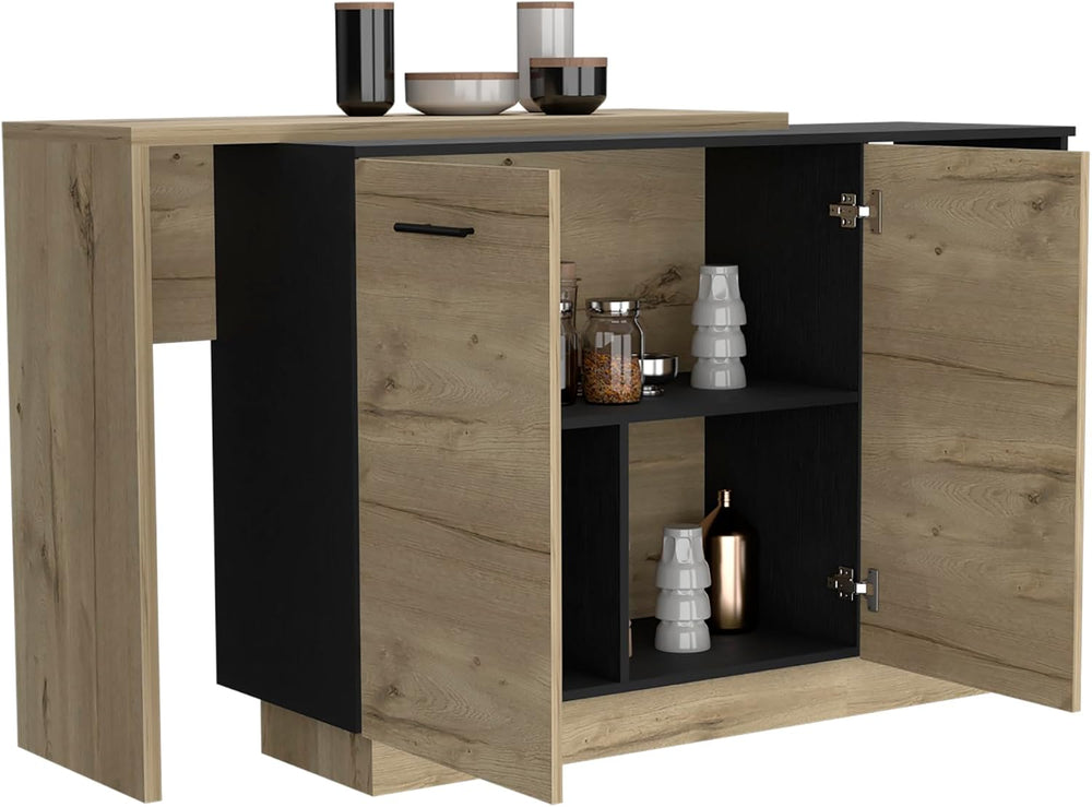 Kitchen Island Ohio - Modern Black and Light Oak Kitchen Island | Two open sh...