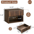 Floating Nightstand with Fluted Drawer - Modern Wall Mounted Bedside Table with Open Storage Shelf, Small Night Stand TV Stand for Bedroom(Walnut, Set of 2)