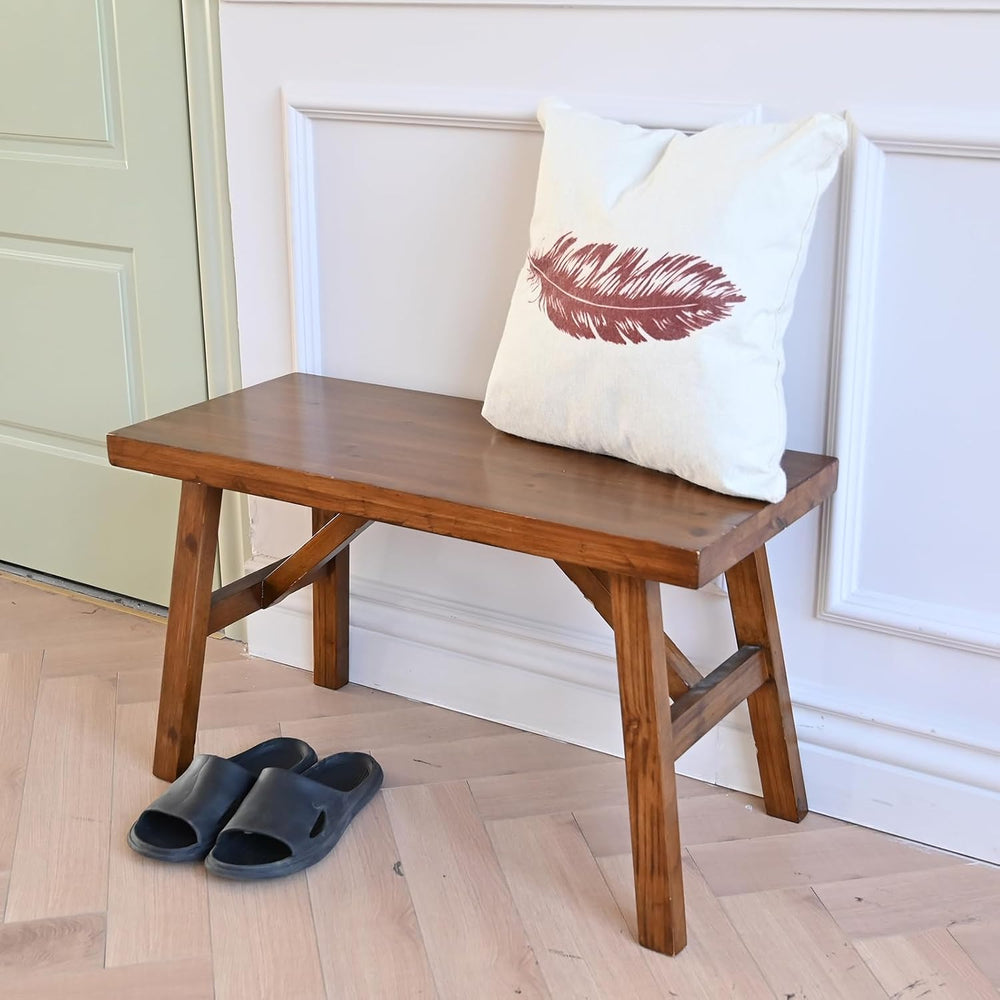 FUIN 30" Solid Wood Farmhouse Bench - Rustic Entryway, Living & Dini...