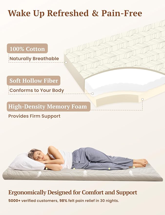 ZonLi Japanese Floor Mattress Futon Mattress Full Size, Thicken Roll Up Tatami Mat w/ 100% Cotton Washable Cover, Portable & Foldable Floor Bed Mattress for Sleeping, Dormitory, Adult Kids, Khaki