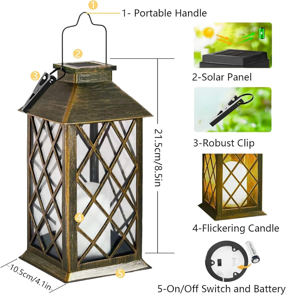 2 Pack 11" Medium Tempered Glass Solar Lanterns Outdoor Waterproof