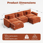 120" Oversized Modular Sectional Sofa, Comfy U-Shaped Cloud Couch w/ 2 Movable Ottoman, 5-Seater Chenille Deep Seat Modern Sofa Couch for Living Room, DIY Combination, Terracotta Orange
