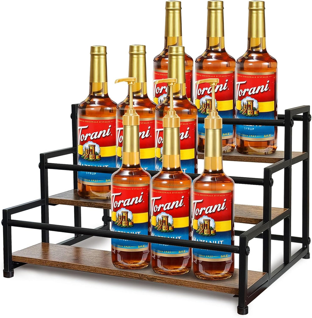 Klxuyuo 3-Tier Coffee Syrup Rack for 15 Bottles (750ml) –Sturdy Coffee Syrup ...