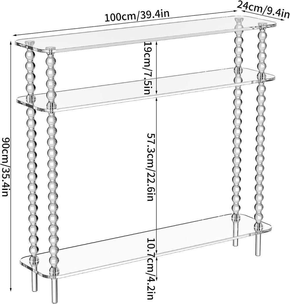 Acrylic Console Table Narrow, 3 Tier Long Entryway Table with Storage, Mid-Ce...