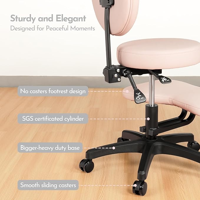 BUBHA Ergonomic Criss Cross Chair, Meditation Chair with Reclining Backrest & Adjustable Height, Cross Legged Office Chair with Wheels, Wide Kneeling Chair Leg Rest,ADHD Desk & Yoga Seat (Black)