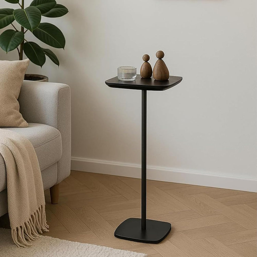 Small Pedestal Side Table Modern Compact Sofa Bedroom Drink Table Black | Compact pedestal for small spaces. Black fits sofas bedrooms. Sturdy holds drinks snacks. Light easy-move indoor side table