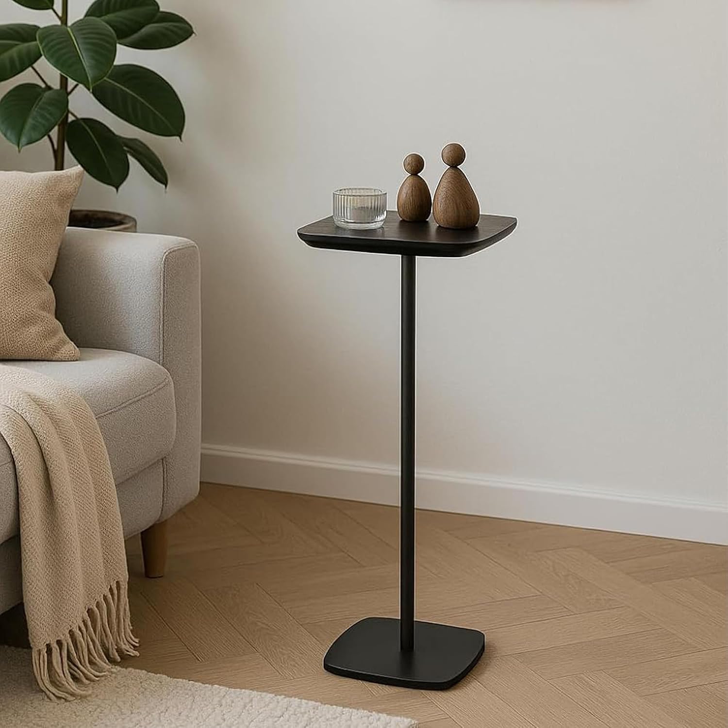 Small Pedestal Side Table Modern Compact Sofa Bedroom Drink Table Black | Compact pedestal for small spaces. Black fits sofas bedrooms. Sturdy holds drinks snacks. Light easy-move indoor side table