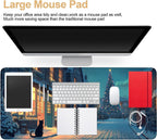 Large Extended Gaming Mouse Pad - Winter Christmas Night Scene, Soft Fabric Desk Mat with Non-Slip Rubber Base, Extra Long Mousepad for Gaming, Office, Keyboard & Mouse, 35.43 x 15.75 in