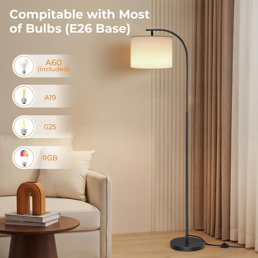 SIBRILLE Floor Lamp with Linen Shade, Arc Dimmable Tall Standing Lamp with Re...