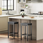 HOOBRO Bar Stools, Set of 2 Bar Chairs, 24.8-Inch Height Stools, Breakfast Bar Stools, Kitchen Stools, 2" Thick Upholstery, for Kitchen, Dining Room, Cafe, Bar Counter, Black BB21BY01