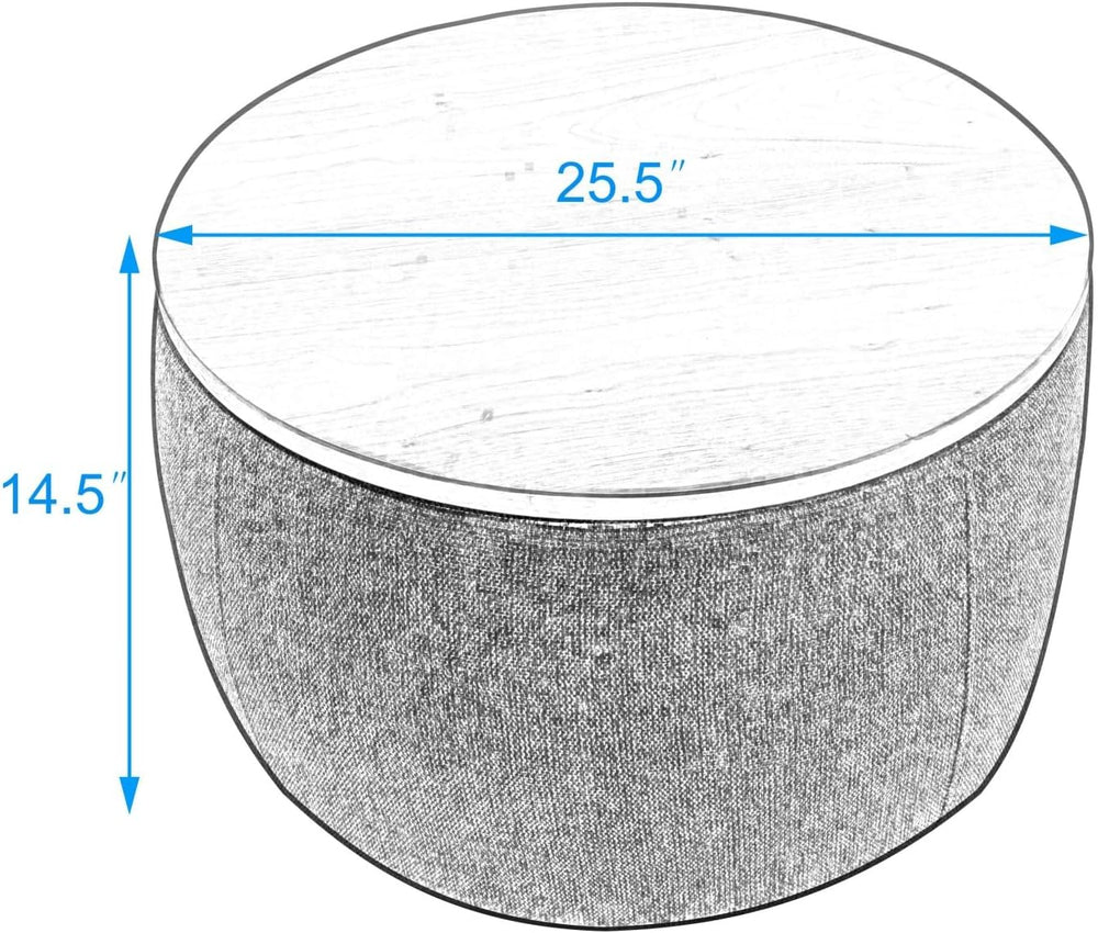 Round Storage Ottoman, 2 in 1 Function, Work as End Table and Ottoman, Dark G...