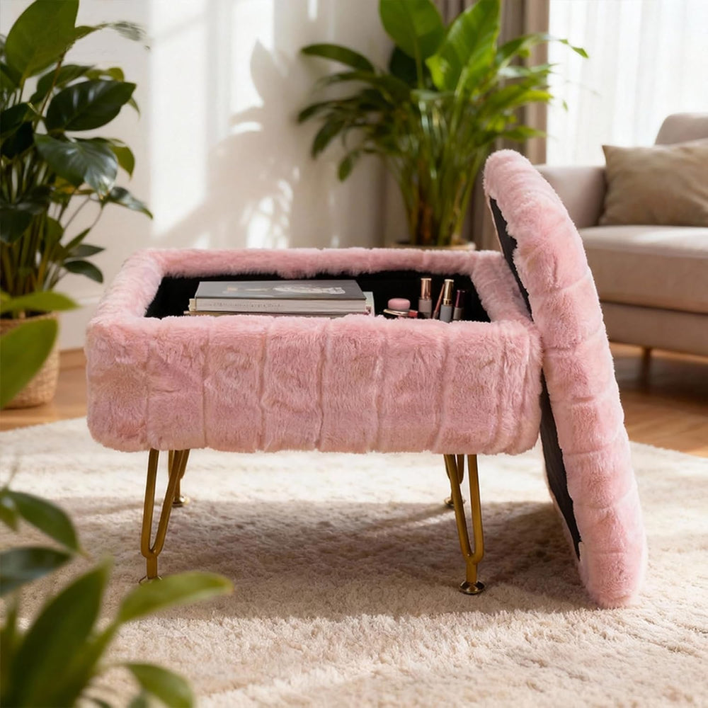 Small Foot Stool with Storage & Gold Metal Legs, Small Ottoman Foot Rest ...