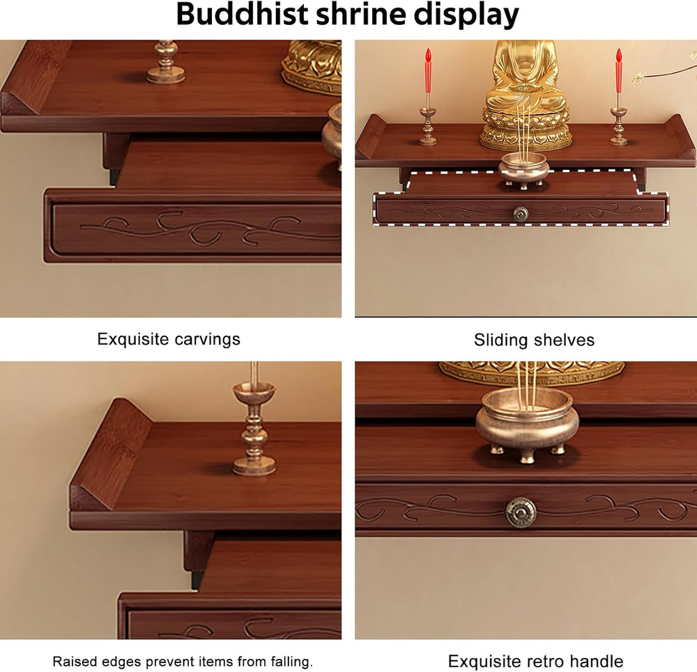 Altar Table,Bamboo Meditation Shrine Altar Cabinet with Storage for Worship &...