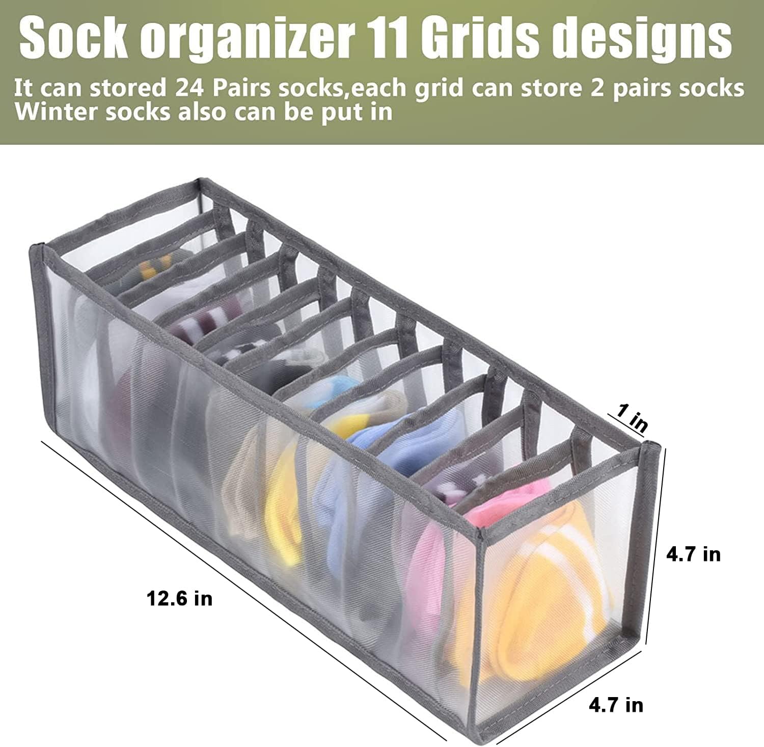 TOOVREN Socks Organizer 2 Pack, sock drawer organizer, sock drawer organizer divider, Cabinet Closet Organizers and Storage, Mesh Foldable Compartment Boxes for Storing Socks, Underwear, Ties, Panties