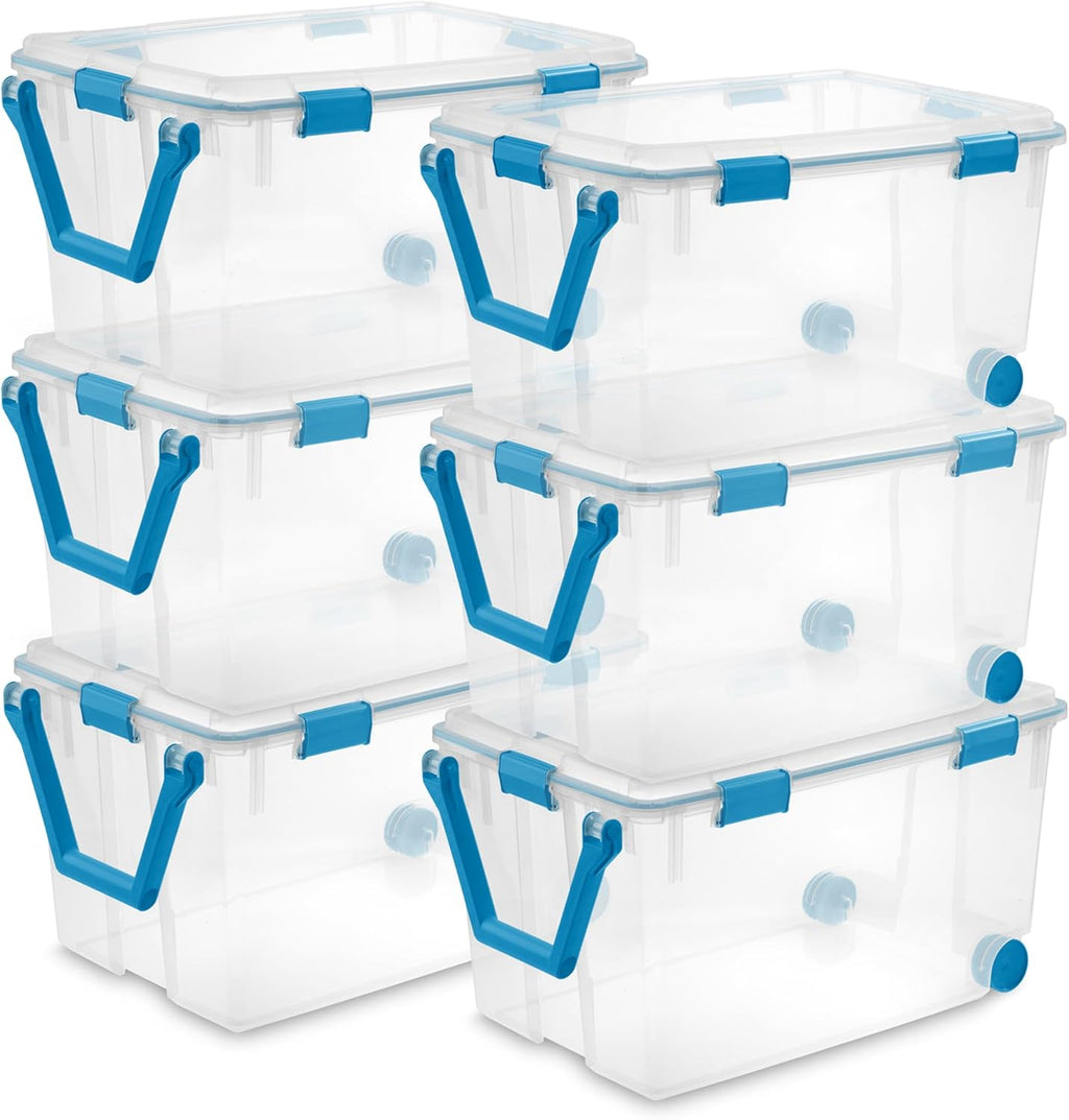 Sterilite 6-Pack Gasket Box, Weather-Resistant Storage Bins with Latching Lids, 120 Quart - Heavy-Duty Organizing Containers for Closet, Bathroom, and Office