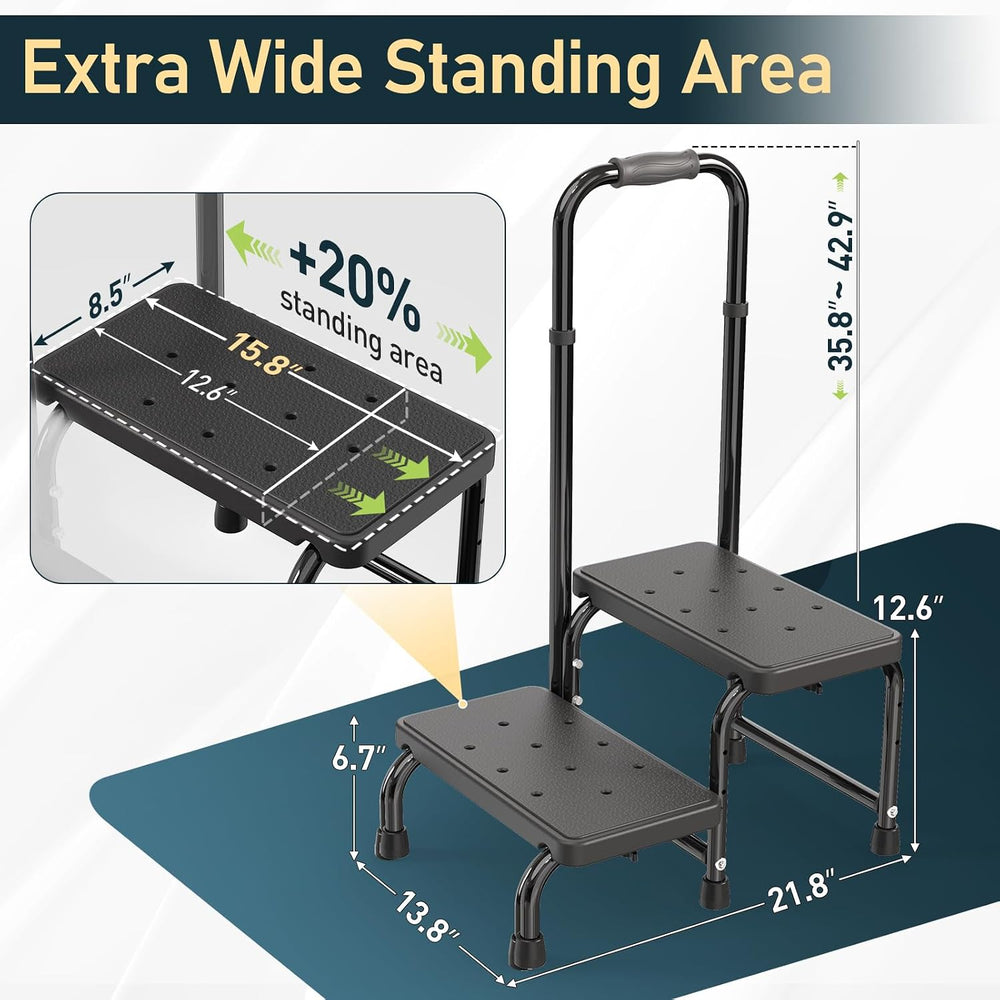 Suteck 2 Step Stool with Handle for Elderly Adults, 6-Leg Welded Bedside Step...