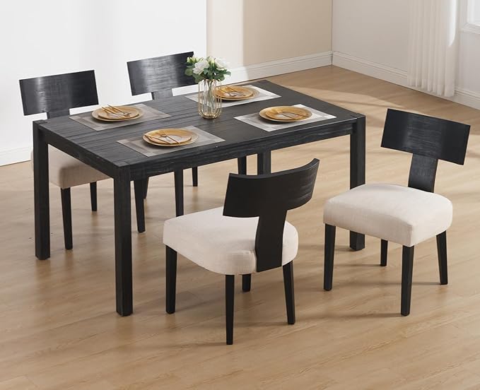 chairus Farmhouse Dining Chairs Set of 4, Upholstered Accent Chairs with T-Shape Black Wood Back Armless Kitchen Chairs with Soft Pad, Linen Beige