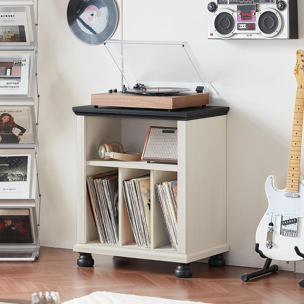 Joaxswe 24" Wide Record Player Stand with Vinyl Record Storage, White