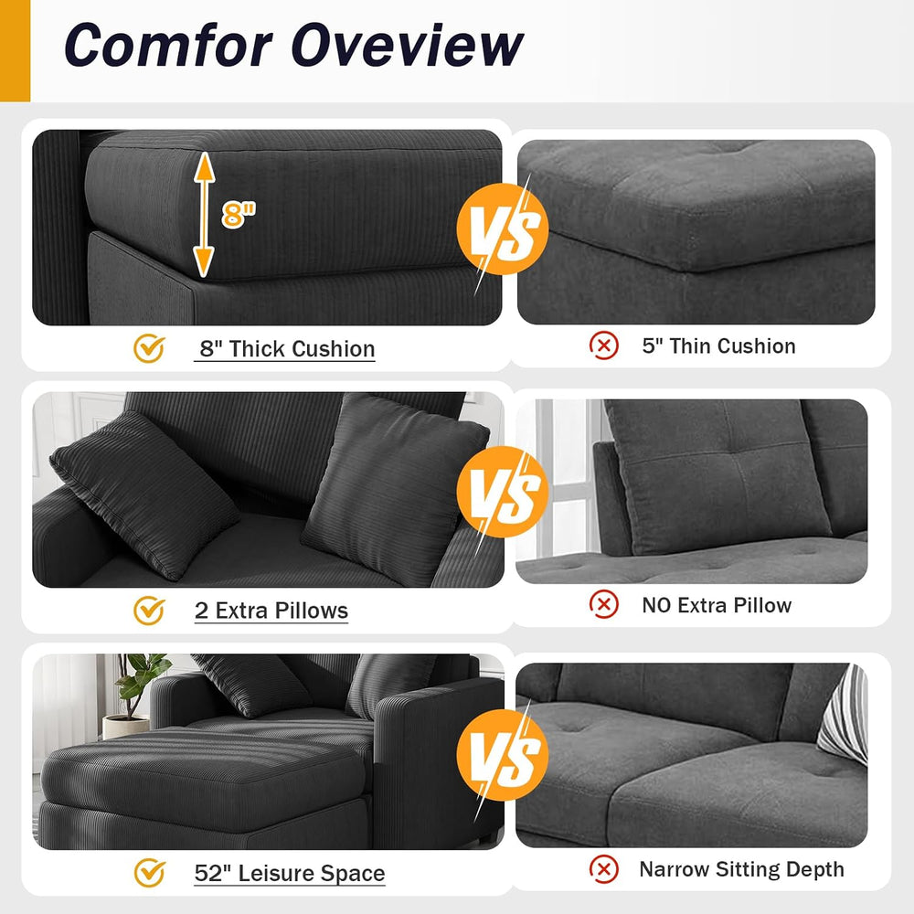 42" Oversized Chaise Lounge Chair Indoor, Corduroy Upholstered Cloud Sof...