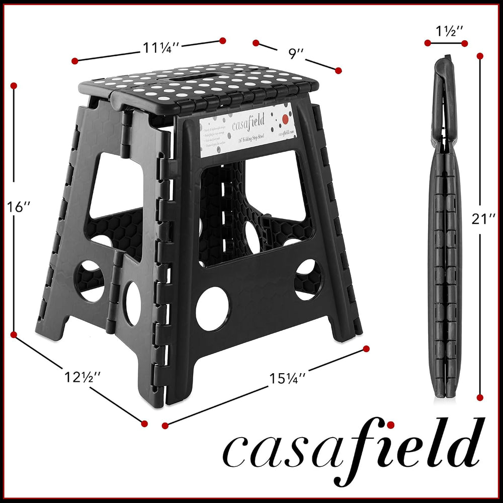 Casafield 16" Folding Step Stool with Handle (Set of 2), Black - Portabl...