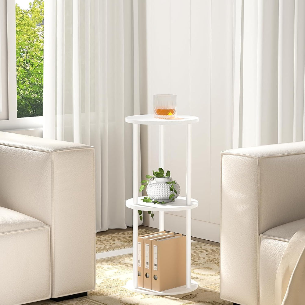 11.8'D Round Drink Table - 3-Tier Small Side Table with Wood Legs, End Ta...