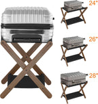 Heybly Luggage Rack, Folding Suitcase Stand with Storage Shelf, Luggage Holder with 5 Nylon Straps for Guest Room Bedroom Hotel, Walnut, HLR010WB1