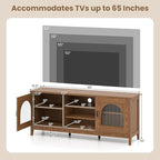 Giantex Farmhouse TV Stand for TVs up to 65", Modern Vintage Entertainment Center w/Storage, Adjustable Shelves, Cable Holes&Glass Doors, Media TV Console Table for Bedroom, Living Room (Walnut)