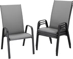 JEAREY Patio Dining Chairs Set of 4, Outdoor Stackable Dining Furniture Set, All Weather Dining Set for Lawn, Garden, Backyard, Poolside, Deep Gray