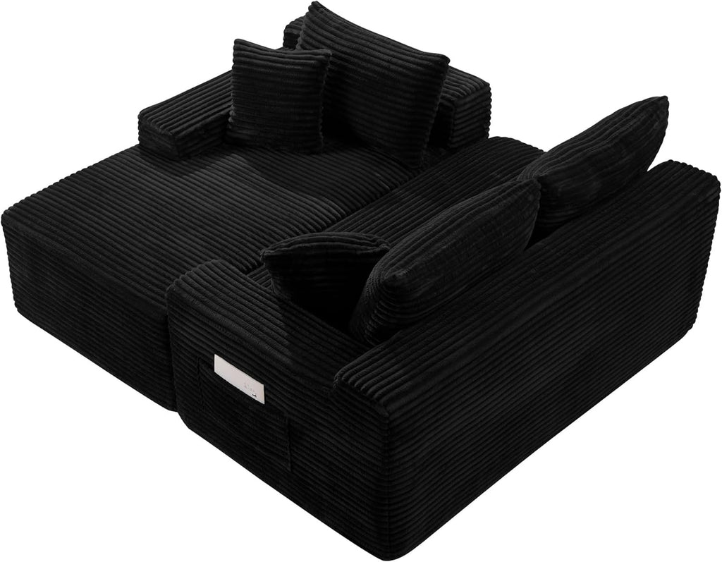 95" L-Shaped Cloud Sectional Couch, Left Facing Modular Compressed Boneless Sectional Sofa with Chaise Lounge, Plush Corduroy Boneless Corner Sofa for Living Room
