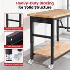 Workbench with Wheels 48 Inch Adjustable Height Work Table with Under Table Shelf, Pegboard, Power Outlets Work Bench for Garage, Home, Office, Workshop