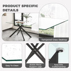 51.18" W Glass Dining Table Set for 4, Modern Rectangular Glass Kitchen Table with Black Metal Legs, 4 PU Leather Chairs with Black Legs, for Dining Room, Home -White