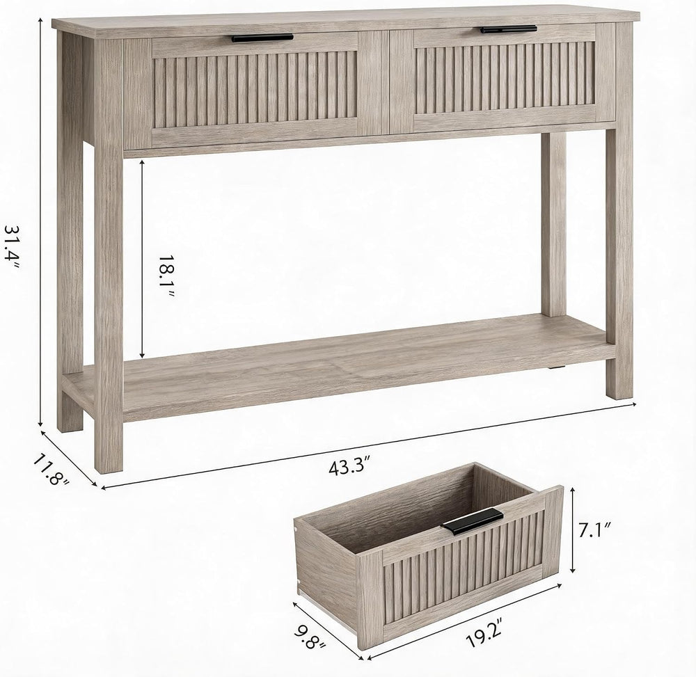 GAOMON Entryway Table with 2 Drawers, Farmhouse 43 Inch Wood Fluted Console T...