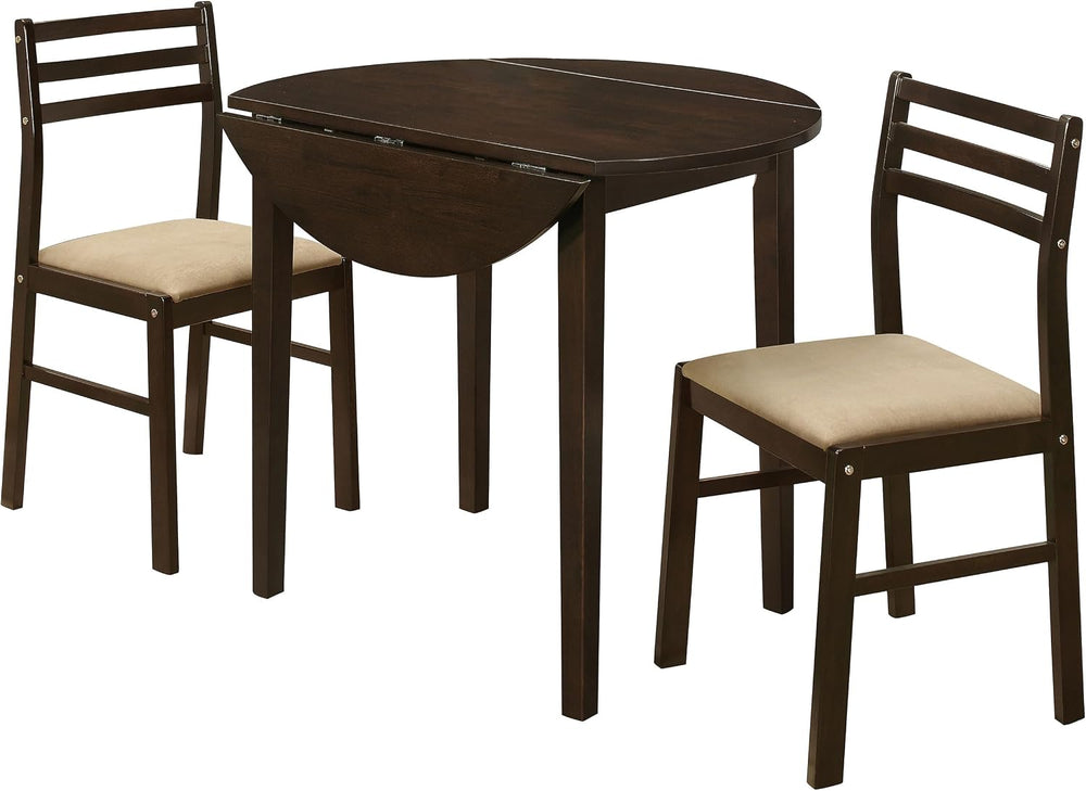 Coaster Home Furnishings 3-Piece Round Wood Dining Room Set Drop Leaf Extensi...