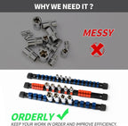 Socket Organizer Drive ABS Tools - Orange Socket Holder, Premium Quality 9 Pieces Socket Holders Kit 1/4-Inch x 48 Clips, 3/8-Inch x 45 Clips, 1/2-Inch x 36 Clips（9PC,Orange)
